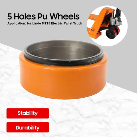Get Your Electric Pallet Truck Rolling Smooth Again With This Heavy Duty 210X70mm PU Drive Wheel Featuring A Tough 6-Hole Mount For Maximum Traction And Durability On All Forklift Models - Orange polyurethane wheel for Linde MT15.