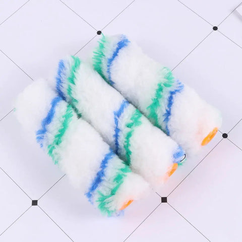 Premium Mini Paint Roller Covers 24 Pack Polyester Sleeves For Wall Painting in green and blue striped design.