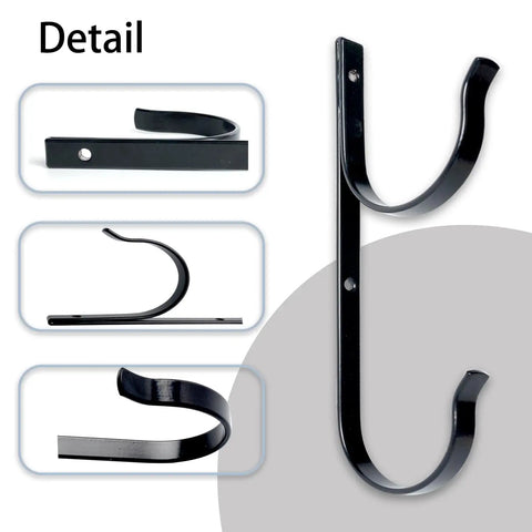 Detail view of Two Pack Heavy Duty Black Aluminum Pool Pole Hangers with screws, showcasing sturdy hooks and durable black finish.