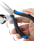 Three Piece Pliers Set for DIY Jewelry Making and Repairs With Carbon Steel Build, Sturdy Lightweight Tools and Non Slip Grips, Easy to Use Crafting Kit for Cutting, Bending, Wire Trimming, needle-nose pliers in hand