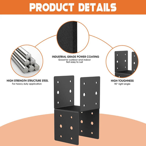 Heavy Duty 8 Piece Post Brackets Kit For 4x4 Wood Deck Posts Mounting With 3.6 Inch Inner Diameter 14 Gauge Steel Base And Anchor Connectors Includes Screws For Solid Deck Support showing steel and coating details