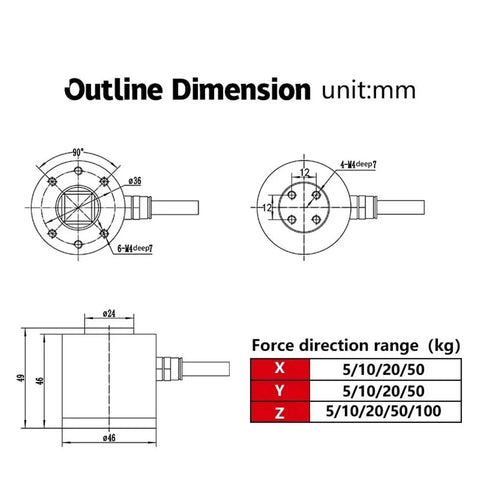 Technical diagram of High Precision 3 And 6 Axis Load Cell For Multi Axis Force And Torque Sensing In Industrial Grade Robotics