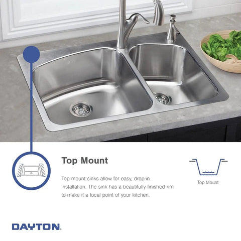 Double Bowl Top Mount Stainless Steel Kitchen Sink 22 Gauge 300 Series with finished rim drop in installation