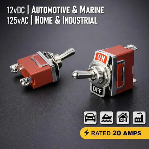 SpeedWare One-Side Momentary Metal Toggle Switch 20 Amp 12VDC 125VAC SPST Panel Mount With Spring Return Momentary On 2-Terminal Screw Terminals 1 Pack, red metal
