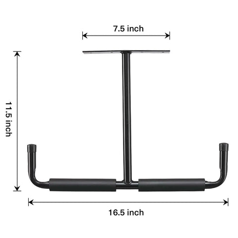 Overhead Garage Storage Rack Set Heavy Duty Ceiling Mount With Double Hooks for bulky gear, side view, dimensions labeled