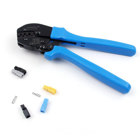 Knoweasy Powerpole Crimper Handles 15 30 And 45 Amp Connectors For Anderson Powerplugs with blue handles and various connectors.