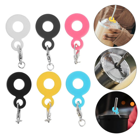 Six Piece Set Straw Charms For Tumblers And Cups Cute Dangle Toppers in assorted colors with easy attachment clips for drinks