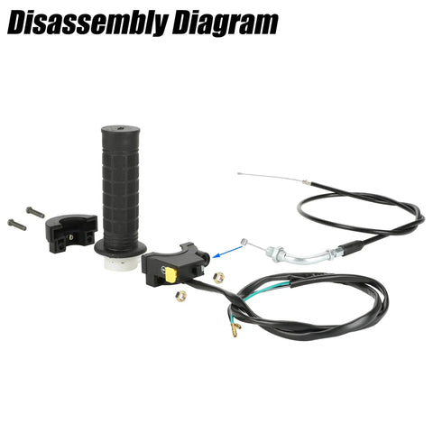 Disassembly diagram of Twist Throttle Cable And Grip Assembly For Two Stroke 49Cc 50Cc 66Cc 80Cc 100Cc Gas Motorized Bicycles