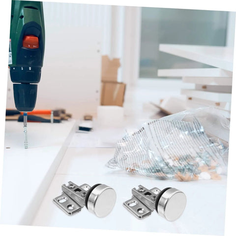 Two Pack Soft Close Cabinet Hinges With Hydraulic Damping For Frameless Cabinets on white table with drill setup