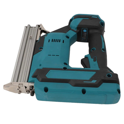 Kickass Cordless Brad Nailer Featuring Slick Battery Powered Action And Quick Adjustable Depth Control For Knockout Finish Carpentry side view of cordless nailer with battery