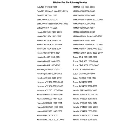 Compatibility list for Enduro Lighting Kit Wiring Harness Replacement Lead Set For Tail Light, Brake Light, Turn Signals, Flasher Relay, Battery, Horn, And Control Switch All In One Pro Lighting Component Wiring Solution