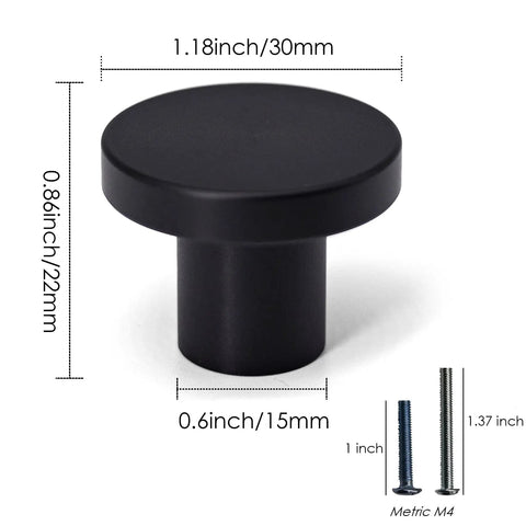 Top Shelf Matte Black Six Pack Round Cabinet Knobs And Drawer Pulls For Kitchen Cupboards Dressers Closets Rock Solid Space Aluminum Build, 30mm size.