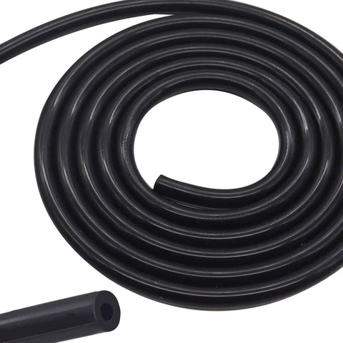 6.6 Ft Silicone Vacuum Hose For Automotive High Temperature 130 PSI Three Eighths Inch Inner Diameter 10mm Outer Diameter 16mm Black 2 Meters Long Heavy Duty Flexible Hose For Intake Boost Tubes And Evap Lines coiled on white background