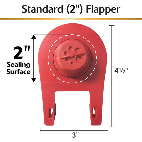 Top Shelf Bathroom Plumbing Upgrade Comes With A Nifty Silver Toilet Fill Valve Paired To Durable Standard Two Inch Flapper Repair Kit Set Up For No Sweat Install Plus Smooth Everyday Adjustments That Actually Stick - Standard 2 inch red flapper with sealing surface dimensions shown.