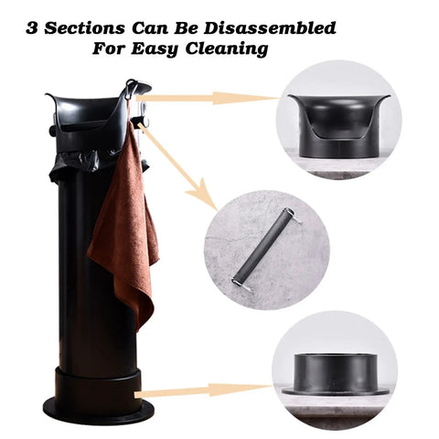 Smooth Commercial Espresso Knock Box With Detachable Vertical Grounds Catcher Bundle Includes Twenty Five Trash Liners Plus Wipe Rag For Truly Dead Simple Cleanup showing disassembled sections for easy cleaning.