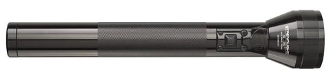 SL-20L 450 Lumen Beefy Heavy Duty Rechargeable LED Flashlight With 12-Volt DC Charger IPX4, side view showing black durable body design