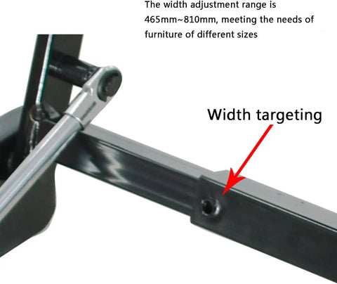 Close-up of Dope Lift Up Coffee Table Hinge With Pneumatic Assist, adjustable width feature from 18.3 to 32 inches
