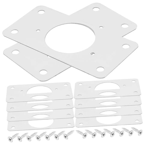 Stainless Steel Hinge Repair Plate Kit, 50 Pcs For Cupboard And Cabinet Doors, showing metal plates and screws.