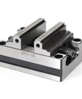 Top Shelf Self Centering Cnc Vise Four Turn Bench Fixture with flat nose jaws for precision metalworking tasks.