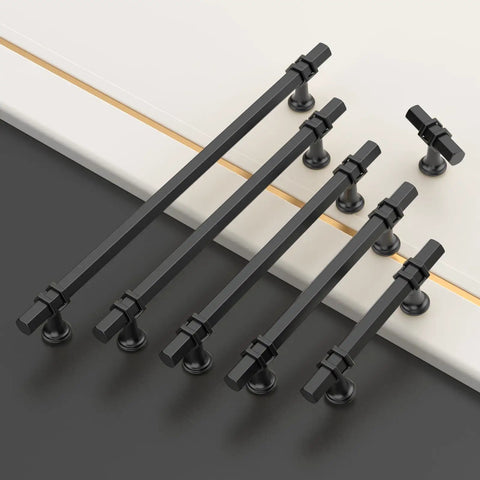 10 Pack Matte Black Cabinet Knobs For Kitchen Cabinets, Dresser, And Cupboard Hardware, arranged on white surface.