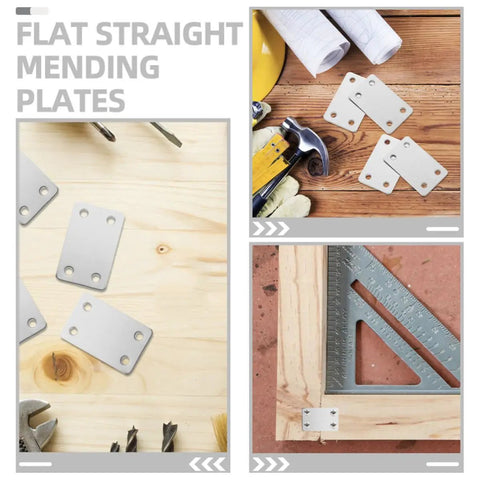 Heavy Duty Stainless Steel Flat Brackets With Screws 20 Pack for DIY home improvement, shown on wood with tools
