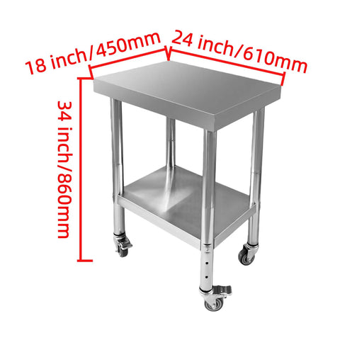 Stainless Steel Prep Table 24X18 With Adjustable Undershelf And Four Wheels Heavy Duty Workhorse For Restaurant Kitchen Home Hotel Durable And Easy To Clean