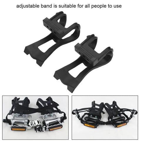 Universal Bike Pedal Straps With Toe Clips Adjustable Anti Slip Foot Cages, showing black toe clips and adjustable bands.
