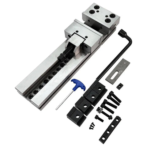 Real Deal Six Inch CNC Milling Vise With Three Hundred Millimeter Jaw Opening And Built Tough Alloy Steel Frame for heavy workholding tool components layout.