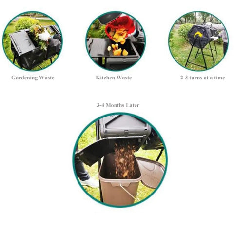 Dual Chamber Tumbling Compost Bin Rotating With 2 Doors For All Season Outdoor Gardening 140L 37 Gallon process stages
