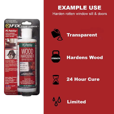 Petrifier Water Based Wood Hardener For Repairing Wood Damaged By Insects Or Rot Brushed Or Sprayed Or Injected Into Wood Pores