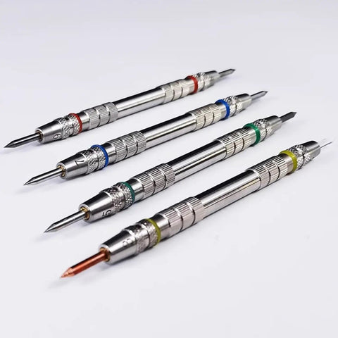Pro Grade 2-9 Hardness Scratch Tester Pen Kit, 4-Pack Stainless Steel Pens With Storage Box For Mineral, Jewelry, Jade, Glass, Gemstone And Tile Identification. Four stainless steel tester pens with color bands, 155mm