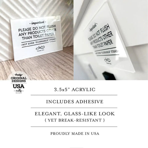 Do Not Flush Rules Bathroom Sign Three And A Half By Five Inch With Adhesive Backing Ready To Stick Premium Glass Like Finish Durable Sign