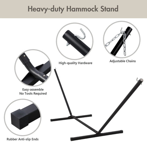 Outdoor Hammock With 12 Foot Heavy Duty Steel Stand For Two People Stand Included 450 Lbs Weight Capacity Cream Color Built To Last