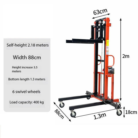 Heavy Duty Mobile Lifting Platform Lift Table With 6 Swivel Casters For Easy Job Site Moves Electric Pipe Elevator showing dimensions.