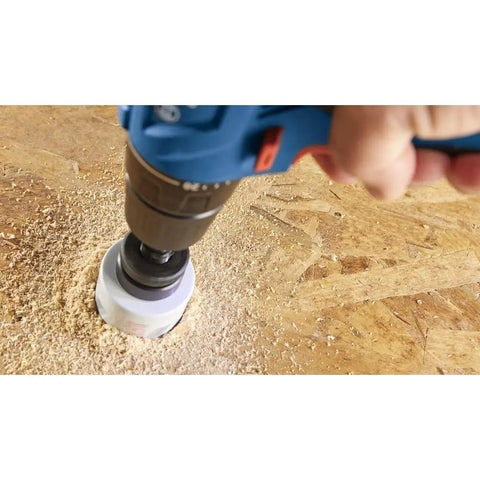 Drill using 9 Piece General Purpose Bi Metal Hole Saw Kit With SpinLock Arbors Pilot Bit And Progressor Tooth Design on wood