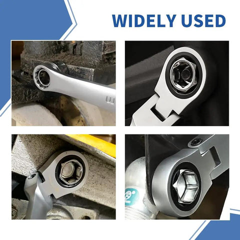 Flex Head Ratcheting Wrench Set 8 To 22 Mm Metric, 72 Tooth, Extra Long Double Box End, 17 Piece Flex Head Wrench Kit applied in tight spaces