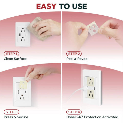 4-step installation guide for 18 Pack Fire Suppression Stickers For Electrical Outlets And Power Strips Self Adhesive Heat Activated Fire Protection Pads No Power Needed Easy Install Home Safety Upgrade