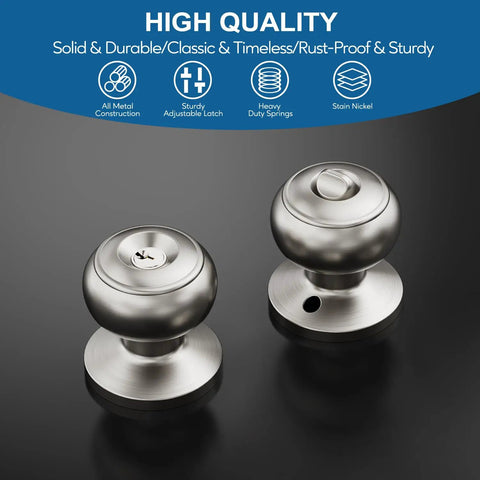 Keyed Entry Door Knob With Lock In Satin Nickel Finish Solid Stainless Steel For Front Or Back Doors No Brainer Easy Install