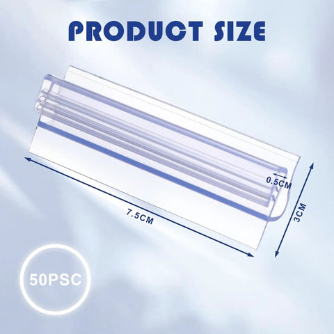 Bulk 50 Pcs Slatwall Sign Holders PVC Wall Mount Flush Signage Card Grips with dimensions labeled 7.5cm x 3cm