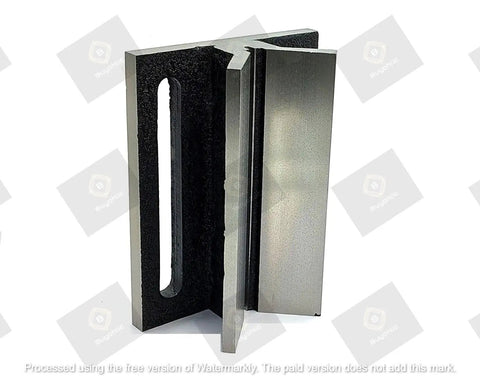 Boss Level SGI V Block Jig Fixture For Center Drilling Round Workpieces Up To Two Inch Capacity Built Tough From Solid Iron angled view showing precision machined surfaces.