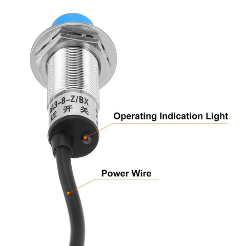 Close-up of Inductive Proximity Sensor Switch With 8mm Detection Distance NO Normally Open NPN Output DC 6 to 36V 3.3ft Lead
