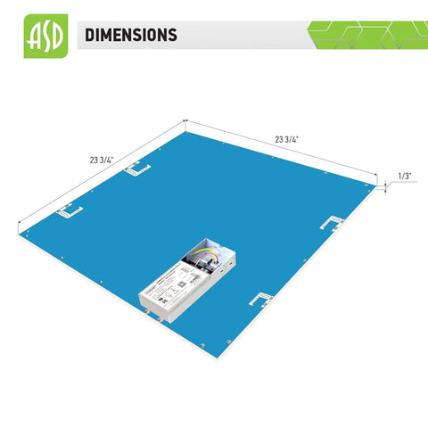 Dimensions of 2x2 LED Flat Panel Light Edge Lit Dimmable 27W 3607 Lumens 4000K Bright White Drop Ceiling UL DLC Certified