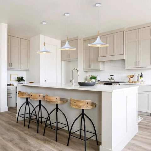 White Farmhouse Barn Pendant Light Big Retro Industrial Chandelier For Kitchen Island Ceiling Hung Lamps Mid Century Modern Swag Pendant Lamp Vintage Breakfast Nook Lighting over kitchen island