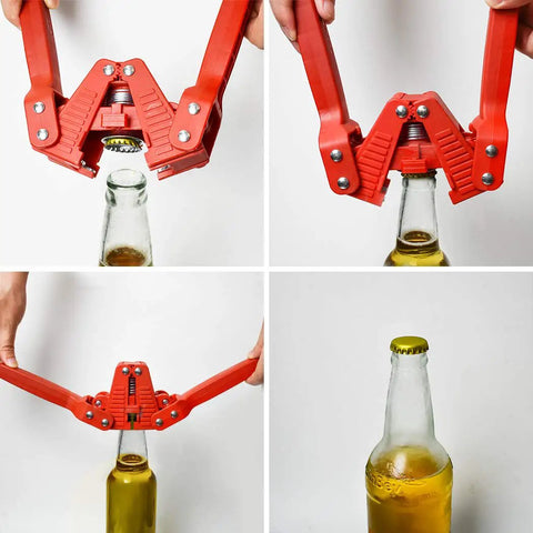 Double Lever Manual Bottle Capper With Magnetic Cap Holder And 144 Beer Caps For Homebrew Sealing in use on a beer bottle.