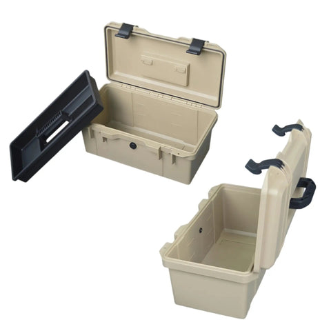 Double Walled Waterproof Plastic Toolbox With Removable Compartments And Folding Handle Built For Auto Repair Electrical Work And Home Improvement In Khaki 17 Inch Tough As Nails Portable Tool Storage