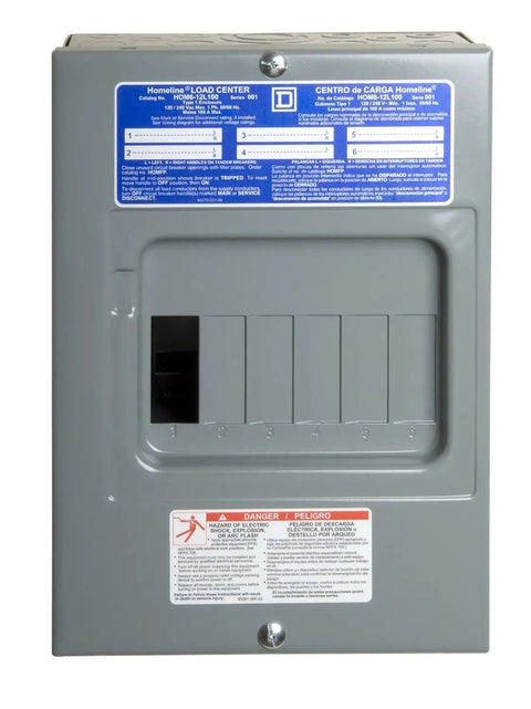 Homeline Load Center With Cover 100 Amp Indoor Electrical Panel For Home Wiring 6 Space 12 Circuit One Phase Service Entrance
