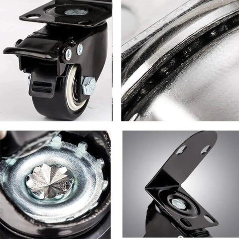 Heavy Duty Swivel Casters Four Piece Pack With L Bracket showcasing black PVC wheels and bent steel mounts for easy movement.