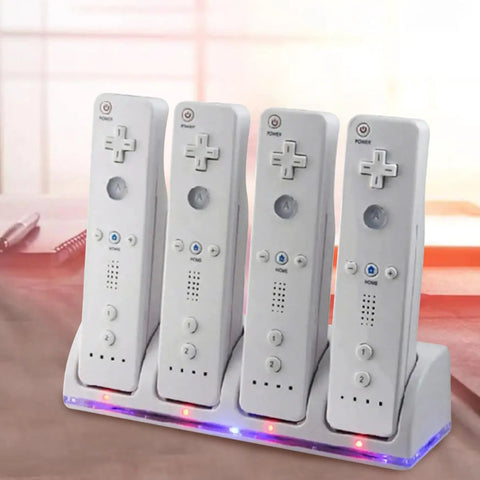 4 In 1 Game Controller Charging Station With Four Rechargeable Battery Packs And USB Cable, Multi Port Dock in use on desk