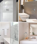 Freya All In One 5 Piece Bathroom Set with Chrome Vanity Light and Towel Bar, Towel Ring, Robe Hook, Toilet Paper Holder in use