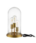 Vintage Brass Glass Cloche End Table Lamp With Industrial Modern Vibe, Soft Ambient Light For Living Room Or Bedroom, Sturdy Metal Base, Timeless Nightstand Accent